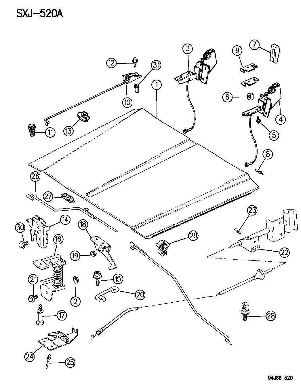 Jeep Cherokee Spring. Hood latch. Spring. 198890, 199192 55029718