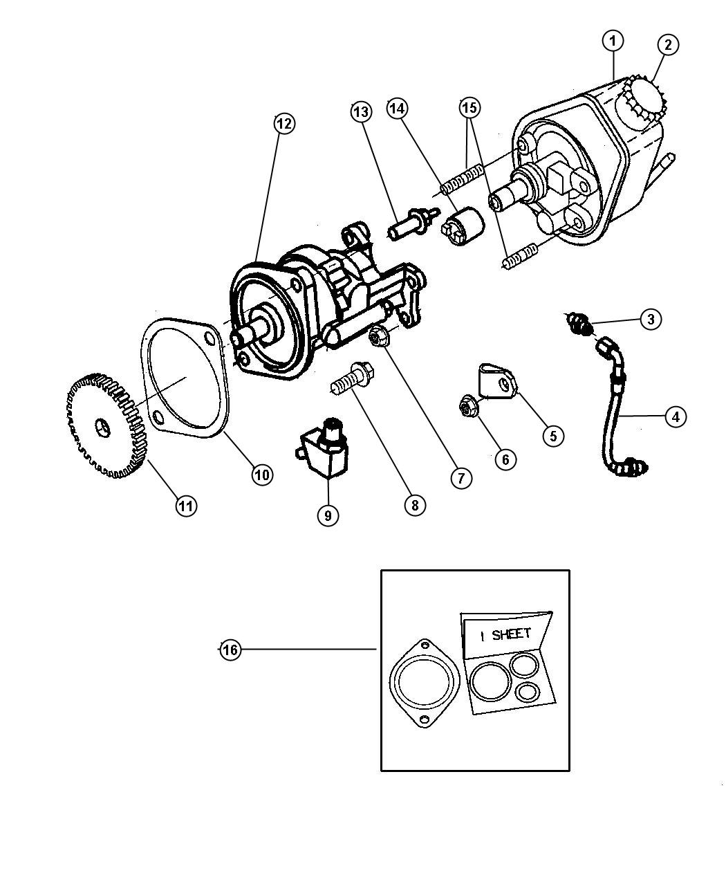 2000 Dodge Ram 2500 Pump,Power Steering and Mounting,ET0 Diesel.