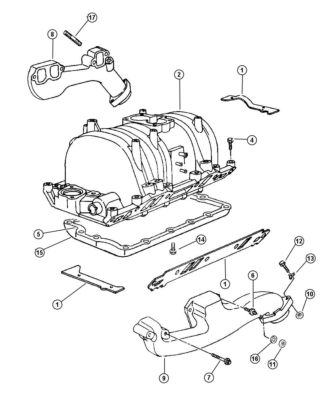 Manifold, Intake and Exhaust, 3.9L [3.9L V6 SMPI Engine].