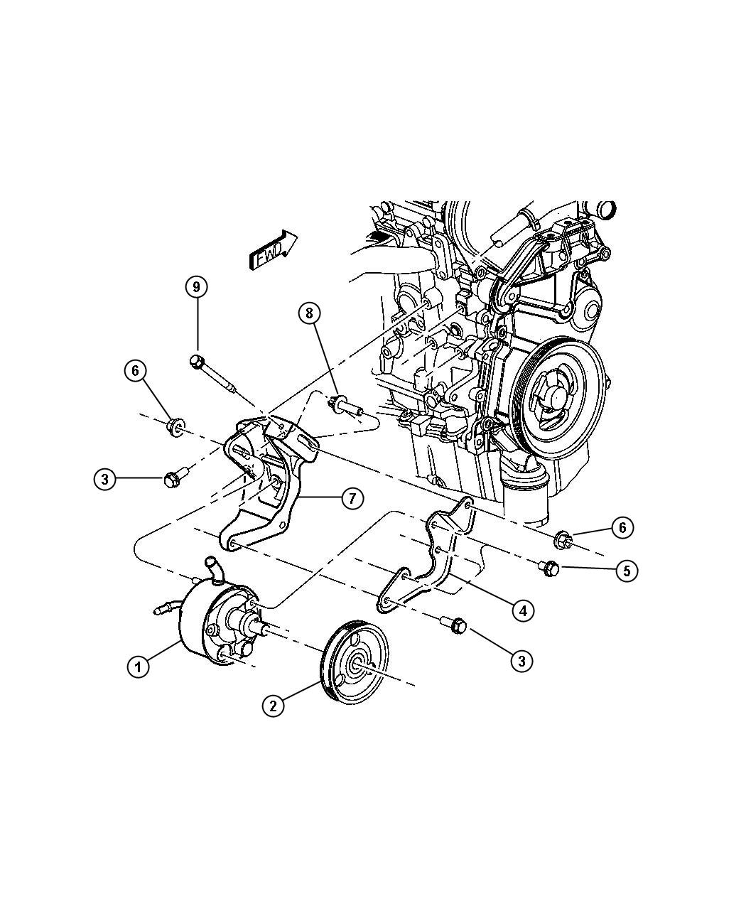 2003 Dodge Caravan Power Steering Pump 2.4L Engine