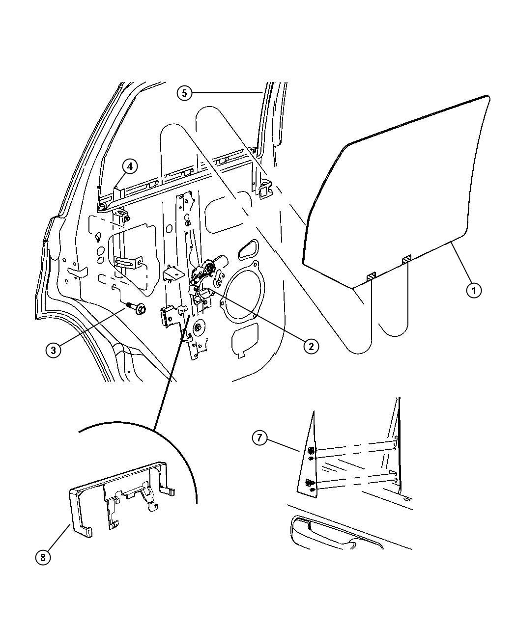 Dodge Challenger Regulator. Rear door window. Right - 55394228AG ...