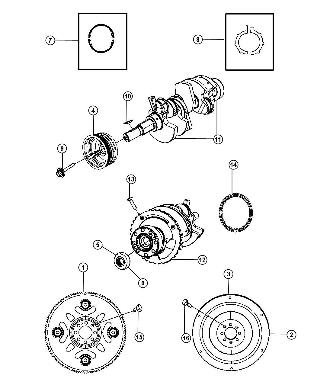 Jeep Liberty SPORT Crankshaft,Bearings,Damper,Flywheel And Flexplate 3 ...